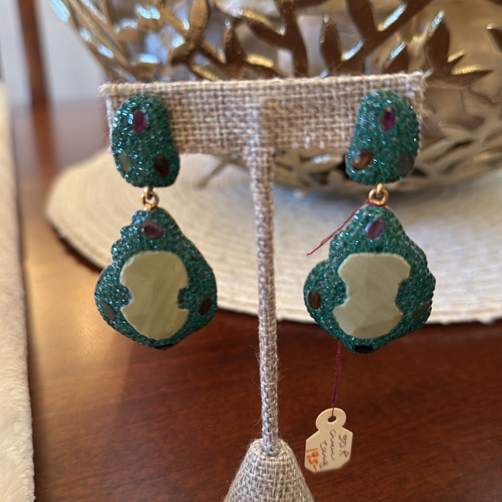 Vintage Sterling Silver/Gold Overlay Green Crystal Earrings